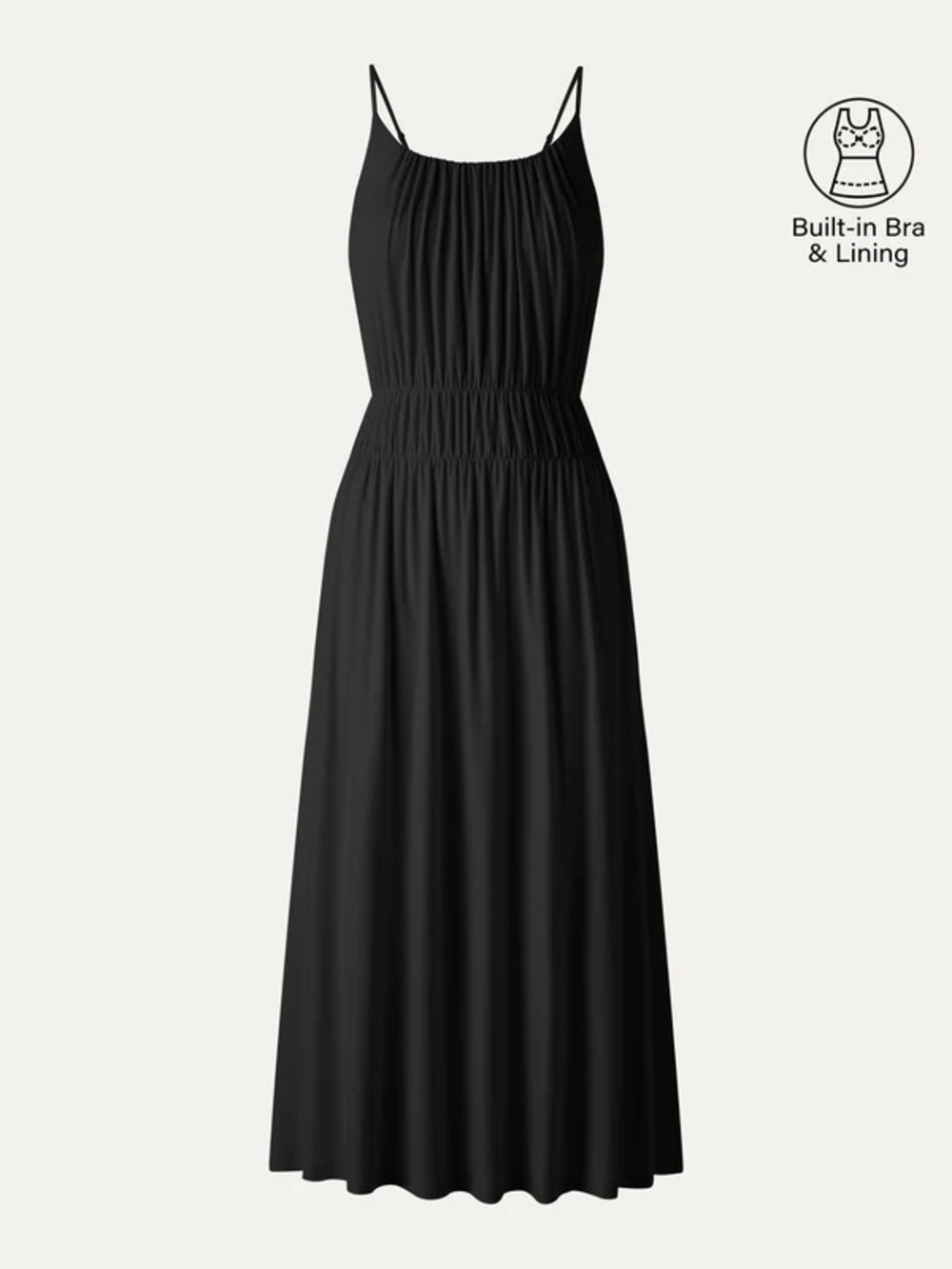 OGL Vacay Gathered U-Neck Spaghetti Midi Bra Dress with Pockets